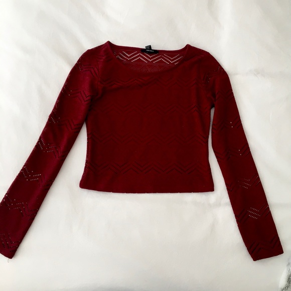Forwver 21 Crop Maroon/Red Long Sleeve-T w/ Mesh❤️ - Picture 2 of 5
